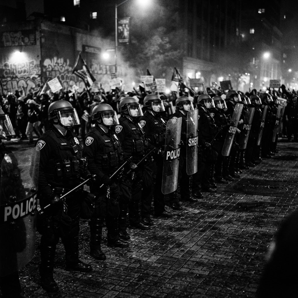 Line of police officers in formation